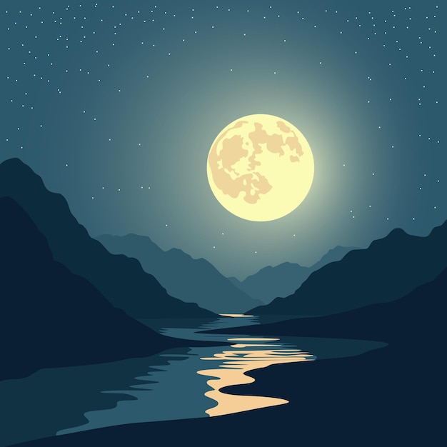 diseño de paisajes de luna de río nocturno