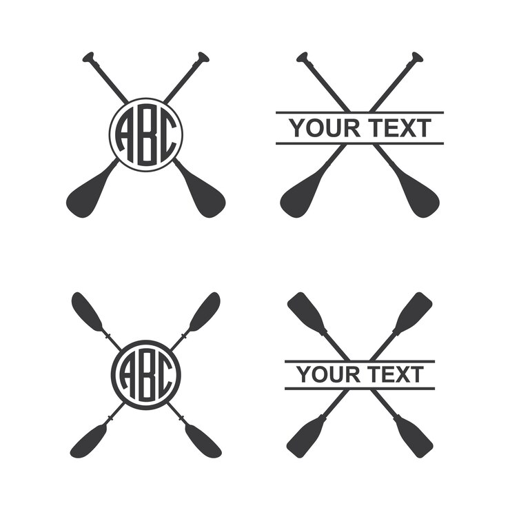 Vector diseño de paletas de canoa y kayak con opciones de espacio de texto y monograma