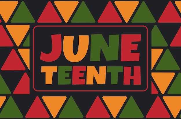 Diseño de pancarta ajuneteenth en patrones sin fisuras con triángulos en colores africanos tradicionales