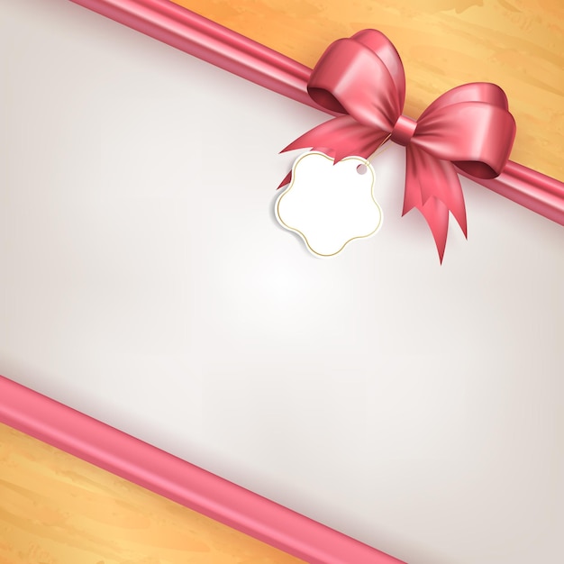 Diseño de una pancarta con cinta de arco rosa y etiqueta de papel en la esquina como marco y espacio de copia
