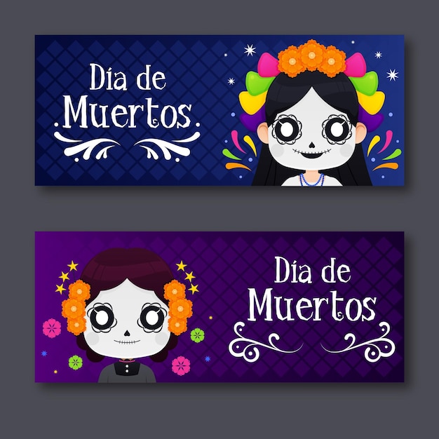 Diseño de pancartas del día de muertos ilustradas.