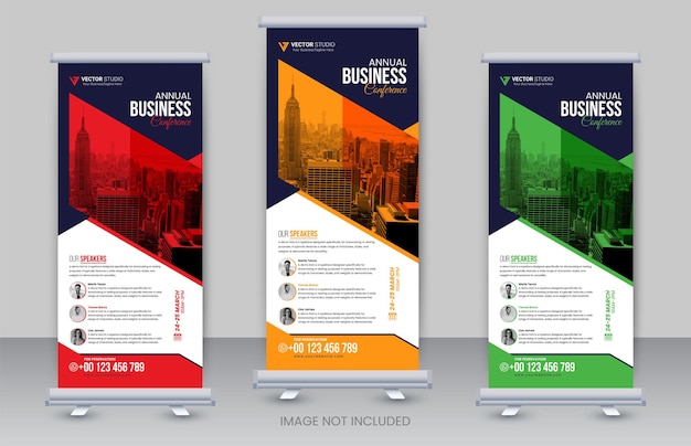 Vector diseño de pancartas enrollables para conferencias de negocios corporativos o volante de tarjetas de rack