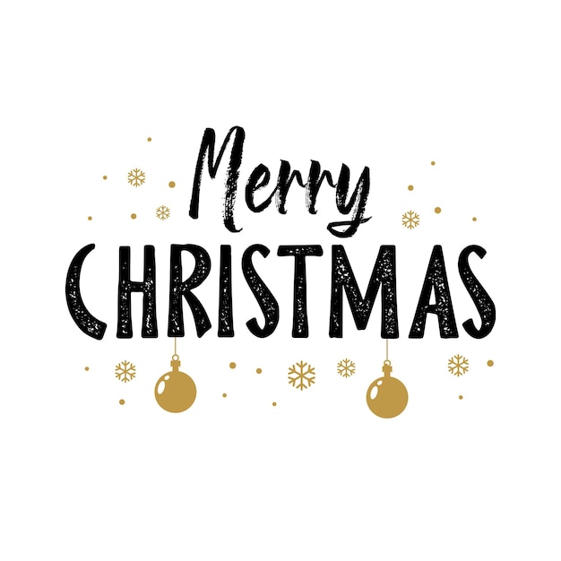 Diseño de pancartas de Feliz Navidad con copos de nieve y adornos navideños diseño elegante de caligrafía