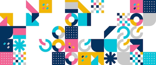Diseño de pancartas de mosaico geométrico abstracto y colorido con formas simples Para presentación, fondo, pancarta, fondo, cartel, certificado, portada del informe anual