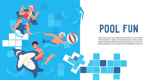Diseño de pancartas o volantes para invitaciones a fiestas de natación para niños en la playa y la piscina