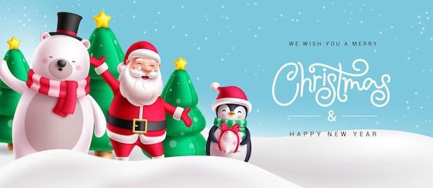 Diseño de pancartas vectoriales de caracteres navideños Feliz Navidad y feliz año nuevo texto de felicitación