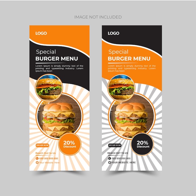 Diseño de pancartas vectoriales modernas para hamburguesas enrolladas