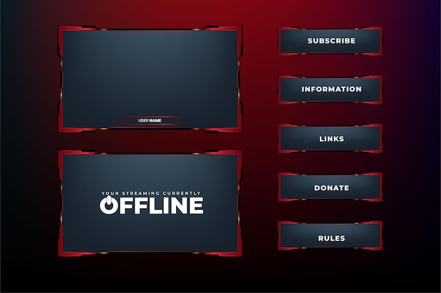 Diseño de panel de pantalla de juego futurista con bordes de color rojo sangre Diseño de superposición de transmisión oscura con formas digitales para jugadores Vector de marco de transmisión de juegos en vivo para transmisores en línea
