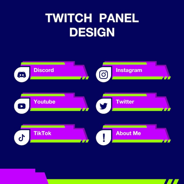 Vector diseño de panel de twitch verde de mezcla púrpura para juegos