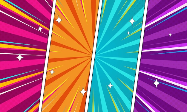 Diseño de paneles de cómic de arte pop colorido Fondo de color rosa naranja cian y púrpura eps 10