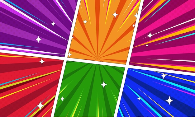 Diseño de paneles de cómic de arte pop colorido Fondo marcos coloridos divididos por líneas