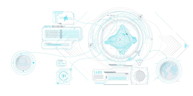 Diseño de pantalla de software de geociencia futurista con decodificación de datos