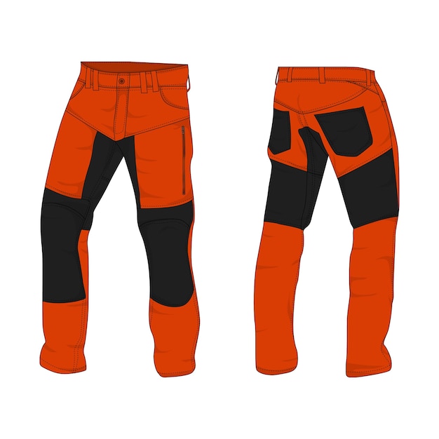 Diseño de pantalones de senderismo de dos tonos vista frontal y posterior ilustración vectorial