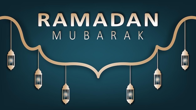 Diseño de papel tapiz de banner de ramadan mubarak moderno en 3D con adornos de linterna en relieve