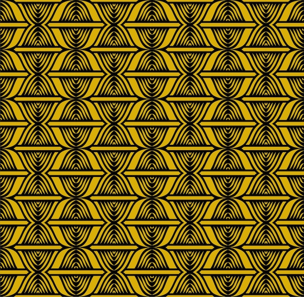 Diseño de papel tapiz de patrón de curva simétrica abstracta en fondo de vector transparente de color dorado y negro
