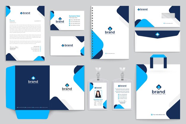 Diseño de papelería de la compañía y color azul