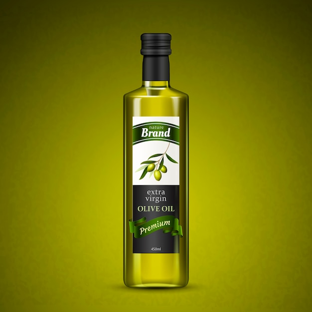 Vector diseño de paquete de aceite de oliva aislado fondo verde oliva ilustración 3d