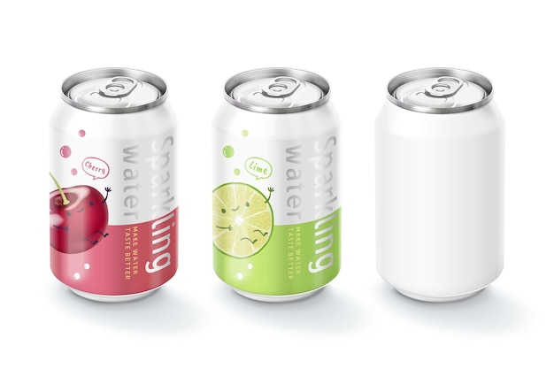 Diseño de paquete de agua con gas en ilustración 3d de sabor a fruta