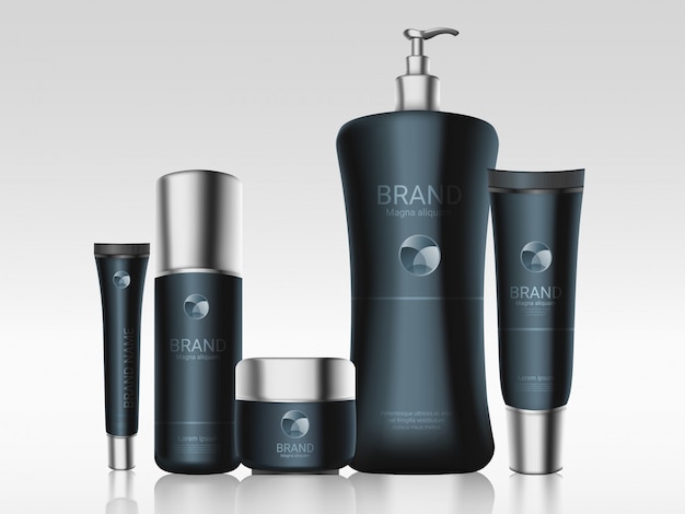 Diseño de paquete de botellas de cosméticos realistas negros