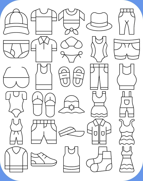 diseño de paquete de iconos de la línea de tela de verano