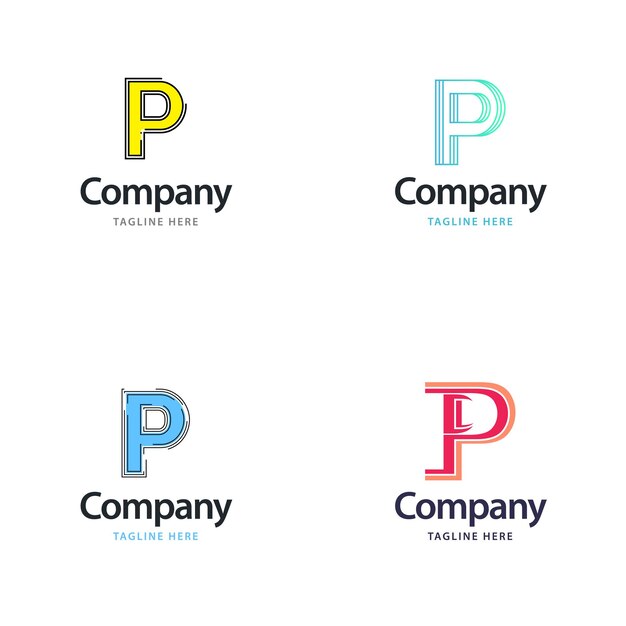 Diseño de paquete de logotipo grande de letra P Diseño de logotipos creativos y modernos para su empresa Ilustración de nombre de marca vectorial