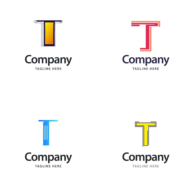 Diseño de paquete de logotipo grande con letra T Diseño de logotipos creativos y modernos para su empresa Ilustración de nombre de marca vectorial