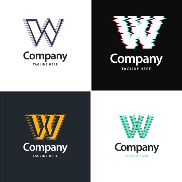 Vector diseño de paquete de logotipo grande con letra w diseño de logotipos creativos y modernos para su empresa ilustración de nombre de marca vectorial