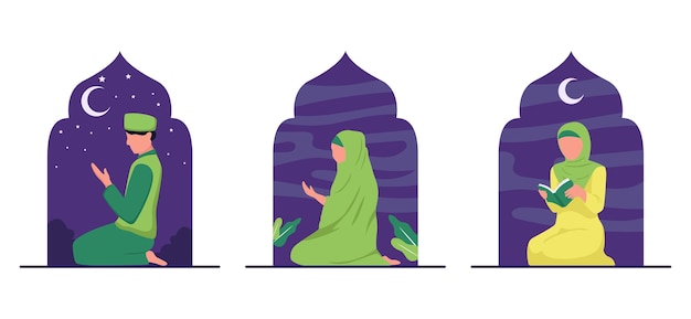 Diseño de paquete plano de escena de Ramadán