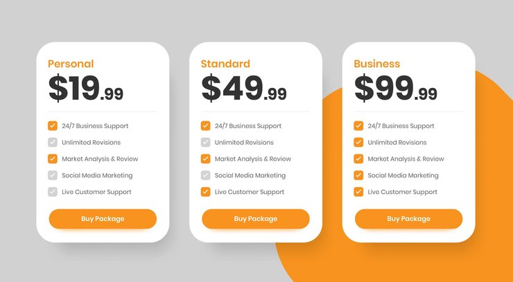 Vector diseño del paquete de precios de soluciones de servicios empresariales con icono de marca de comprobación