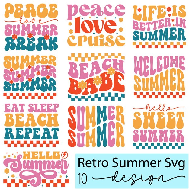 Diseño de paquete SVG retro de verano y descarga digital