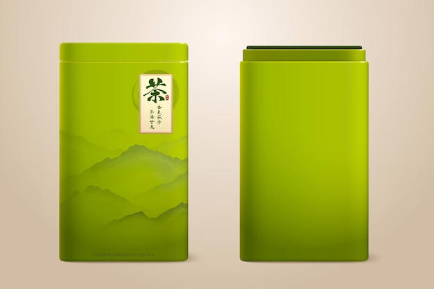 Diseño de paquete de té verde chino 3d