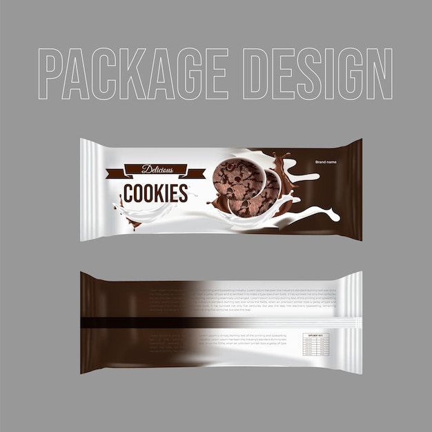 Diseño de paquetes de galletas deliciosas con maqueta vectorial