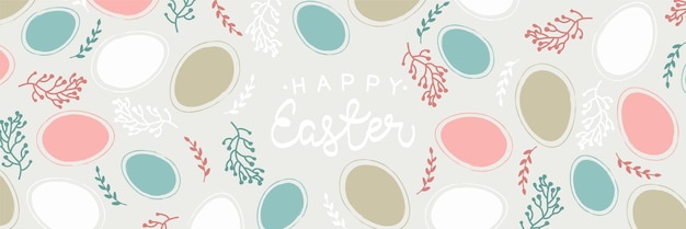 Diseño de Pascua con huevos y flores en colores pastel.