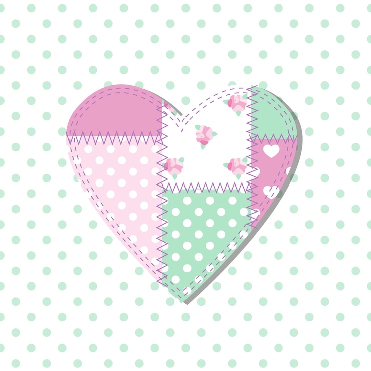 Vector diseño de patchwork decorativo de corazón en fondo de puntos polcas