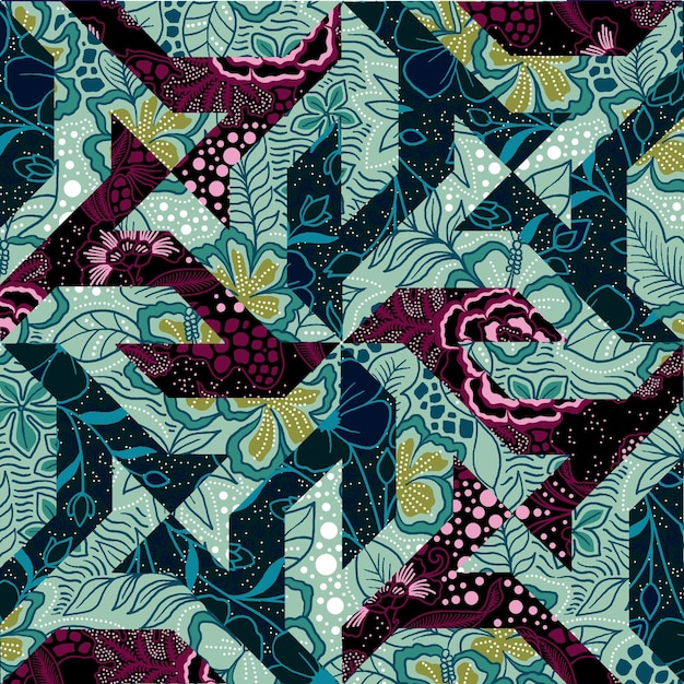 Diseño de patchwork geométrico floral de teal y magenta