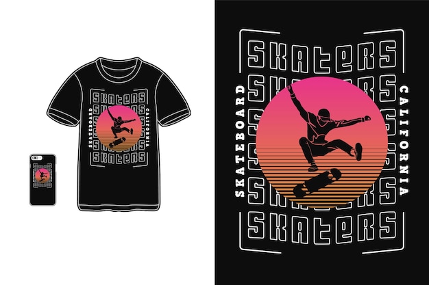 Diseño de patinadores para camiseta estilo retro silueta