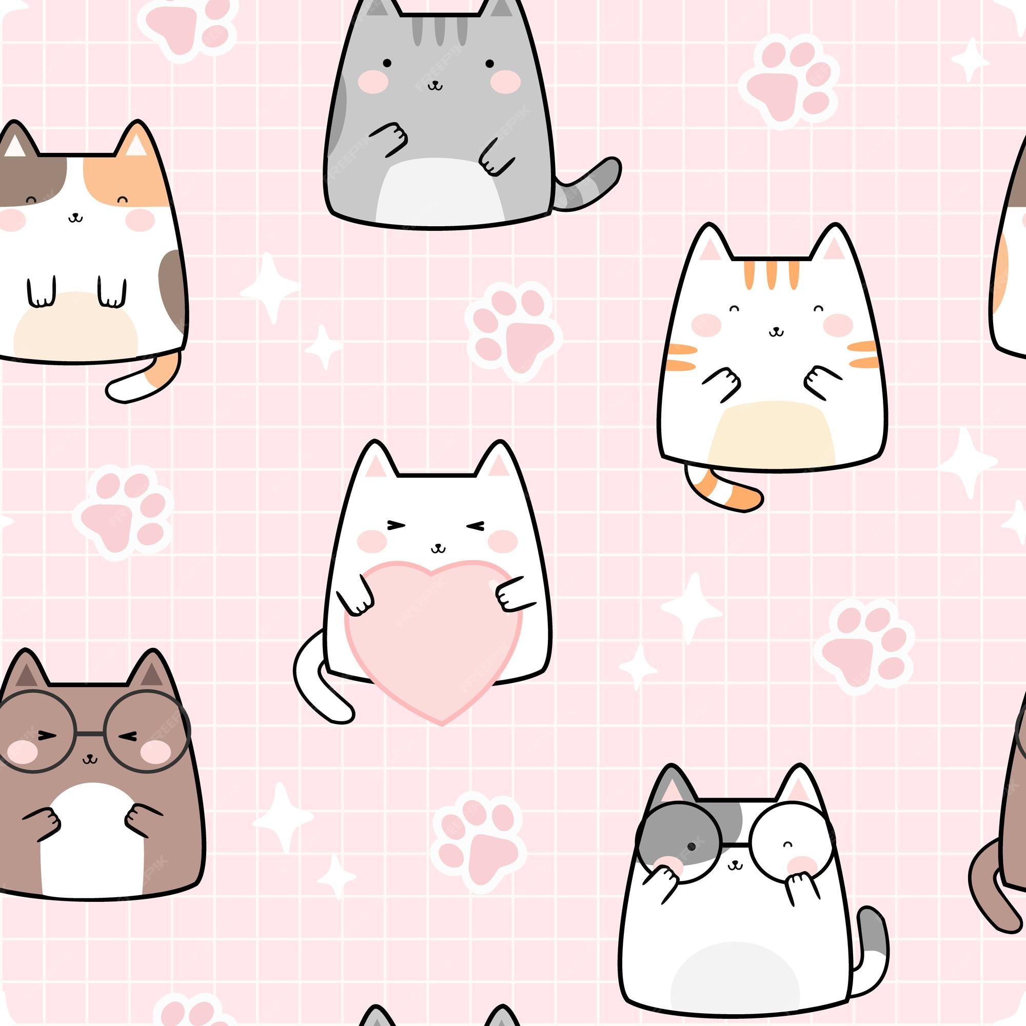 Diseño de patrón de animales de dibujos animados de gatos lindos kawaii sin  costuras para papel de tarjetas de decoración de scrapbooking | Vector  Premium