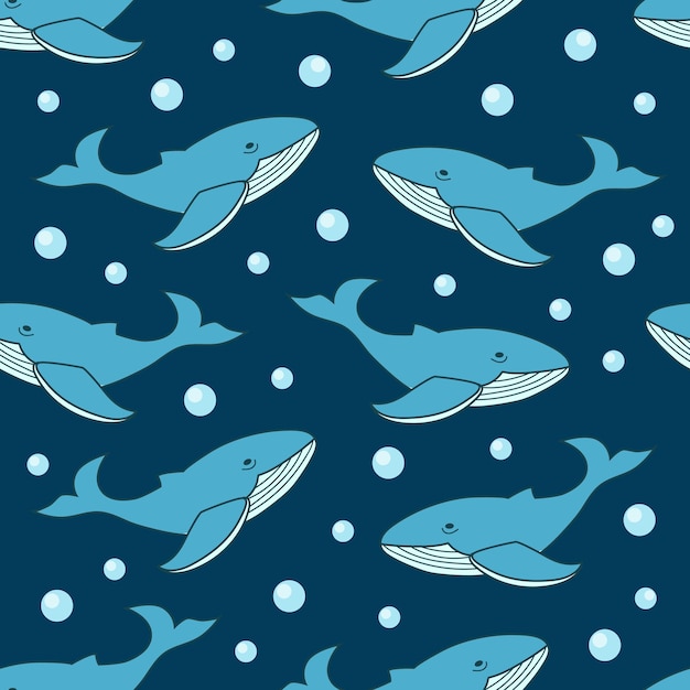 Diseño de patrón de ballena azul. Patrones sin fisuras con ballenas. Fondo de animales del océano.