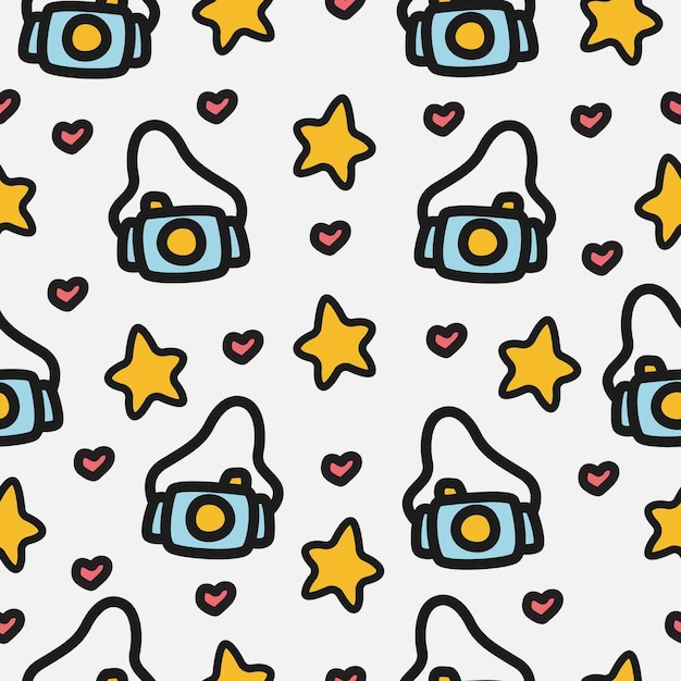 diseño de patrón de cámara de doodle de dibujos animados