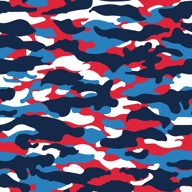 Diseño de patrón de camuflaje militar básico rojo, azul y blanco sin costuras. Estados Unidos de América