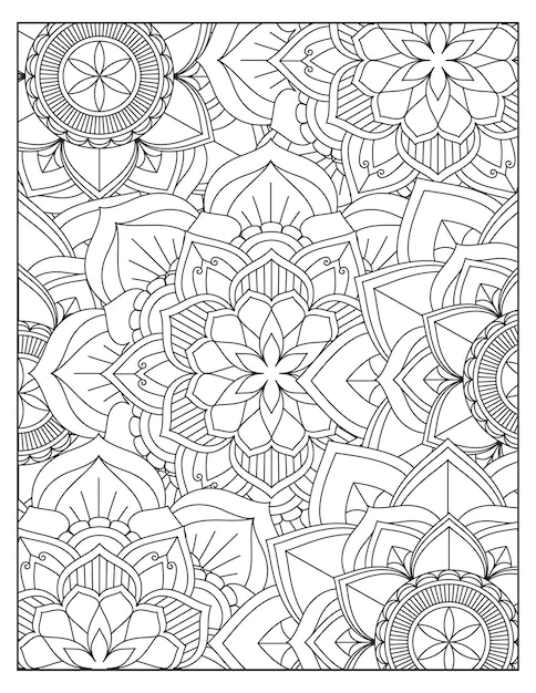 Diseño de patrón de coloración de mandala de flores