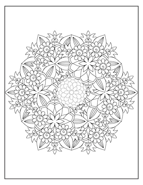 Diseño de patrón de coloración de mandala de flores