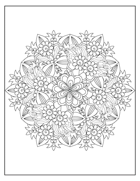 Diseño de patrón de coloración de mandala de flores