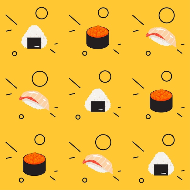 Vector diseño de patrón de comida tradicional de sushi