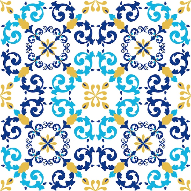 Vector diseño de patrón sin costuras de azulejos con motivos de fondo coloridos