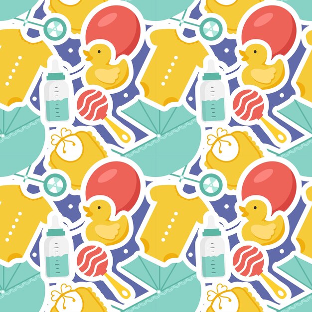 Diseño de patrón sin costuras para bebés Un conjunto de elementos decorativos simples en un dibujo a mano en estilo de dibujos animados
