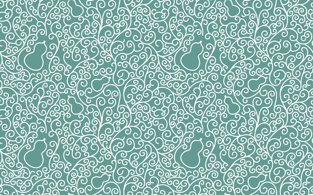 Diseño de patrón sin costuras de patrón de calabaza y patrón arabesco blanco sobre fondo verde