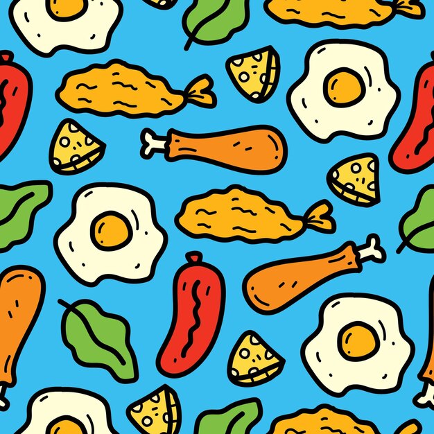 diseño de patrón de doodle de comida de dibujos animados dibujados a mano