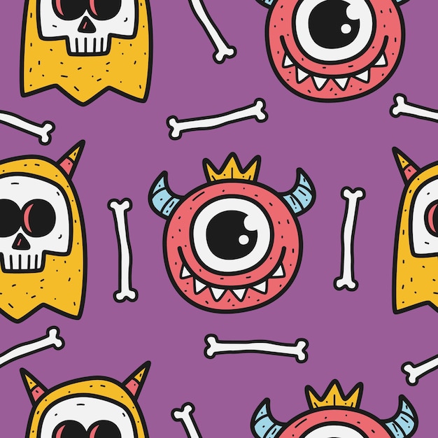 diseño de patrón de doodle de monstruo