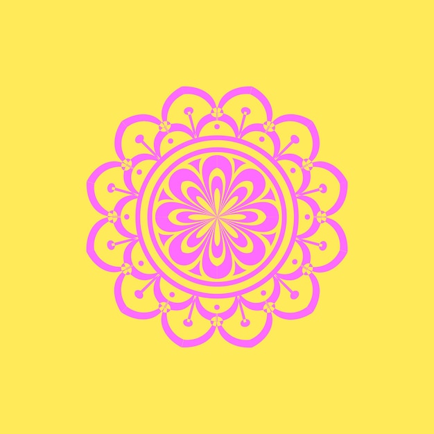 Diseño de patrón de flor de mandala rosa con fondo amarillo vector premium